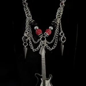 Gothic Guitar Chainmail Necklace with Punk Chain Detailing